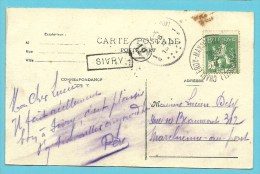 110 Op Kaart Met Treinstempel (ambulant) CHARLEROY-MANAGE-BRUXELLES (BRUSSEL), Met Omkaderde Naamstempel SIVRY - Bahnpoststempel