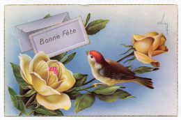 Bonne Fête---Bel Oiseau Sur Tige De Fleur (rose)--illustrateur C. Vivey  N° 439 éd Univers - Autres & Non Classés