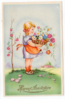Heureux Anniversaire---Jeune Fille Avec Corbeille De Fleurs--illustrateur ????  N° 3540  éd  Colorprint - Compleanni