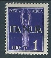 1944 RSI GNR BRESCIA POSTA AEREA 1 LIRA MH * - S3 - Luftpost