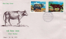 COW Series 2-STAMP FDC 1973 NEPAL - Cows