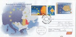 ROMANIA IN EUROPEAN UNION, COVER STATIONERY, ENTIER POSTAUX, OBLIT FDC, 2007, ROMANIA - EU-Organe