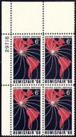 Plate Block -1968 USA Hemisfair Stamp Sc#1340 Map Of North & South America - Números De Placas