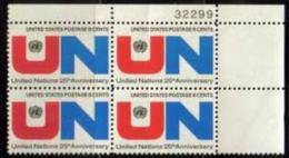 Plate Block -1970 USA U.N. 25th Anniversary Stamp Sc#1419 UN United Nations - Números De Placas