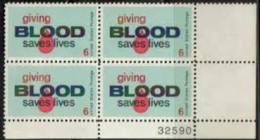 Plate Block -1971 USA Blood Donor Stamp #1425 Medicine Health - Numéros De Planches