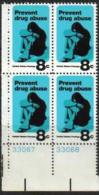 Plate Block -1971 USA Prevent Drug Abuse Stamp #1438 Girl Health Medicine - Números De Placas
