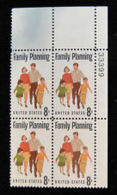 Plate Block -1972 USA Family Planning Stamp #1455 Health Kid Parent - Numéros De Planches