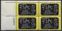 Plate Block -1972 USA Parent Teacher Association 75th Anni Stamp #1463 Blackboard Kid Education - Plaatnummers