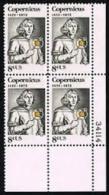 Plate Block -1973 USA Nicolaus Copernicus Stamp #1488 Astronomy Famous - Plate Blocks & Sheetlets