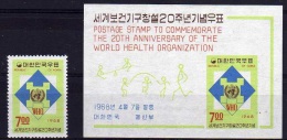 1968 South Korea 20th Anniversary Of WHO Stamp & Souvenir Sheet(s/s) Seesaw Rope Skipping Game Sport Health - OMS
