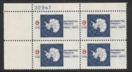 Plate Block -1971 USA Antarctic Treaty 10th Anni Stamp #1431 Map Environmental Peace - Traité Sur L'Antarctique
