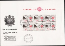 1962. EUROPA 6x 200 Lire. FDC REPUBLICA DI SAN MARINO 25.10.62.  (Michel: 749) - JF221012 - Covers & Documents