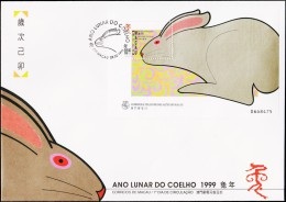 1999. ANO LUNAR DO COELHO. FDC. CTT MACAU 08.02.1999.  (Michel: BLOCK 62) - JF221382 - FDC