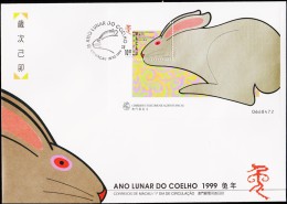 1999. ANO LUNAR DO COELHO. FDC. CTT MACAU 08.02.1999.  (Michel: BLOCK 62) - JF221384 - FDC