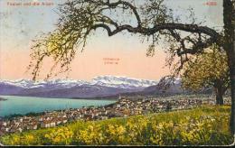 Litho Thalwil Und Glärnisch Im Frühjahr Häuser 14.2.1917 - Thalwil