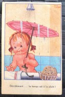 Cp Litho Illustrateur Elie Lechat SP Humour Enfant Fille Dans Bain Douche Temps A La Pluie Sous Parapluie - Humorous Cards