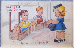 CP LITHO Fantaisie Illustrateur Coloprint 142 ENFANT Controle Ticket Garcon Train Boite Margarine Solo - Humorous Cards