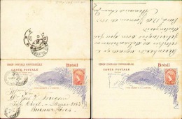 BRAZIL 1894. The Very Scarce Double Entire Postal Card Of 80 + 80 Rs, Circulated - Storia Postale