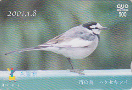 Carte Prépayée Japon - OISEAU - BERGERONNETTE - WAGTAIL BIRD Japan Prepaid Card - BACHSTELZE  Vogel QUO Karte - 3908 - Pájaros Cantores (Passeri)