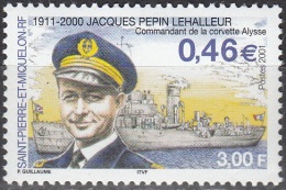 Saint-Pierre Et Miquelon 2001 Yvert 756 Neuf ** Cote (2015) 2.00 Euro Commandant Jacques Pépin Lehalleur - Unused Stamps