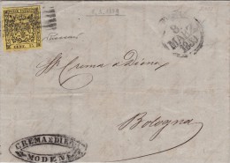 Modena 15 Centesimi Giallo , Antichi Stati Su Cover Con Contenuto Per Bologna Con Firma A Lato Anno 1859 - Modena