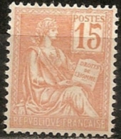 France 1900  Neuf  N° 117   Type Mouchon  15 C  Orange - 1900-02 Mouchon