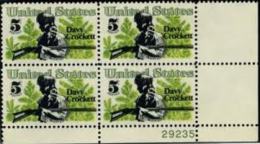 Plate Block -1967 USA American Folklore, Davy Crockett Stamp Sc#1330 Famous Scrub Pine Gun - Plate Blocks & Sheetlets