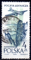 POLAND 1957 Air.  Ilyushin Il-14P Over Karkonosze Mountains - 4z. - Blue And Green  FU - Used Stamps