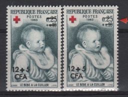 2 Timbres France CFA N° 366 Neuf  Sans Charnière Variété " Surcharge Fine  à Coté De La Normale " - Unused Stamps