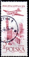 POLAND 1957 Air.  Ilyushin Il-14P Over Old Market, Gdansk -  5z. - Lake And Lavender   FU - Used Stamps