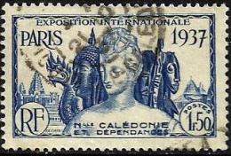 NEW CALEDONIA 1.50 FRANCS BLUE WOMAN PARIS EXPO OUT SET OF ? USEDLH 1937 SG211 READ DESCRIPTION !! - Gebruikt