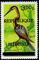 A6-372-BIRDS-AFRICAN DARETER- BURUNDI-1965-OVERPRINT-MNH - Albatros