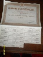 - ACTION De 500Frs  (**COMP/des CLOUS Au SOLEIL** ++ COUPONS ) Siege A PARIS - Tourismus