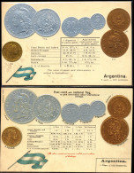 COIN CARDS-EMBOSSED METALLIC COLORS-ARGENTINA-TWO VARIETIES-SCARCE-CC-80 - Monnaies (représentations)