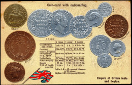 COIN CARDS-EMBOSSED METALLIC COLORS-EMPIRE OF BRITISH INDIA & CEYLON- SCARCE-CC-06 - Monnaies (représentations)