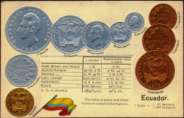 COIN CARDS-EMBOSSED METALLIC COLORS-ECUADOR- SCARCE-CC-14 - Monnaies (représentations)