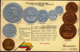 COIN CARDS-EMBOSSED METALLIC COLORS-ECUADOR- SCARCE-CC-16 - Münzen (Abb.)