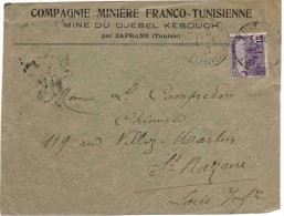 Tunisie Tunisia Tunisien Lettre Tunis 1917 Mines Djebel-Kebouch  Belege Cover Brief Carta Sobre - Storia Postale