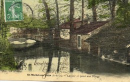 CPA - SAINT-MICHEL-sur-ORGE (91) Vue Sur Les Lavandières Près Du Pont Sur L´Orge ( Carte Aspect Toilé ) - Saint Michel Sur Orge