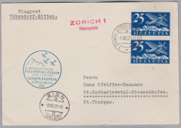Schweiz Luftpost Brief 1937-08-01 Zürich -Sion Sonderflug Brief Nach St. Katharinenthal TG - Erst- U. Sonderflugbriefe