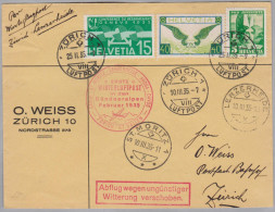 Schweiz Luftpost Brief 1935-02-25 ErsteWinterluftpost Bündneralpen "Wegen Witterung Verschoben" - Primeros Vuelos