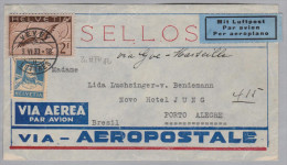 Schweiz Flugpost 1933-06-09 Vevey Nach Porto Allegre Brief - First Flight Covers