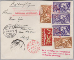 Schweiz Flugpost 1934-06-29 Zürich Swissair Balkanflug Brief Nach Schönenwerd - Erst- U. Sonderflugbriefe