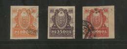 RUSSIA SOVIET REPUBLIC 1921 4TH ANNIV OCTOBER REVOLUTION SET OF 3 IMPERF VFU - Other & Unclassified