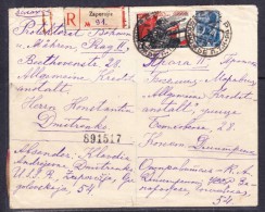 E-USSR-1-07 R-LETTER FROM ZAPOROJIE TO PRAHA WITH COMMEMORATIVE STAMP. GERMAN CENZURA. - Lettres & Documents