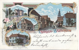 Langen-Bergheim, Farb-Litho Mit Gasthaus Frank Und Gasthaus, Teufel, 1899 - Main - Kinzig Kreis