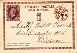 Postkarte 1874 Filagrano C 1 Von "MILANO STAZ." Nach Livorno  (z148) - Entiers Postaux