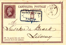 Postkarte 1874 Filagrano C 1 Von "PAVIA" Nach Livorno  (z149) - Interi Postali