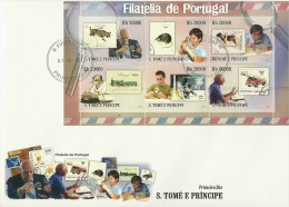 S. Tomè 2010, Stamp On Stamp, Fire Engines, Dog, Space, WWF, Train, 6val In BF  In 2FDC - Afrika