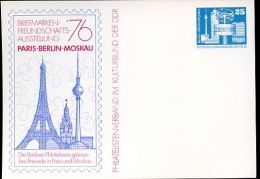 DDR PP17 C2/001a Privat-Postkarte EIFFEL-TURM SPASSKI-TURM FERNSEHTURM 1976 NGK 3,00 € - Privé Postkaarten - Ongebruikt